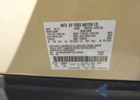 2015 Ford Police Interceptor from USA, damaged, VIN 1FM5K8AR6FGC17625